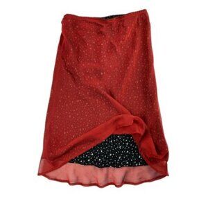 Women’s Red Sheer Midi Skirt with Floral Pattern Underneath- Size Medium